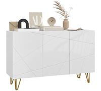 HOMCOM Aparador para Salón Aparador de Entrada con 3 Puertas y Estantes Ajustables Armario de Almacenamiento para Cocina Sala 120x40x75 cm Blanco Brillo