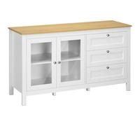 HOMCOM Aparador para Salón con 2 Puertas de Vidrio 120x40x70 cm Blanco | Armario Auxiliar, 3 Cajones, Estante Ajustable, para Cocina Comedor Pasillo