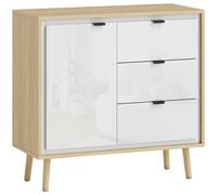 HOMCOM Aparador para Salón Moderno con Puerta 3 Cajones Estante Ajustable para Comedor Entrada 80x35x77 cm Blanco y Roble