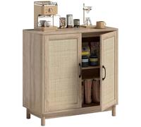 HOMCOM Aparador Salón 2 Puertas de Ratán Estilo Bohemio 76 x 35 x 75,5 cm Roble