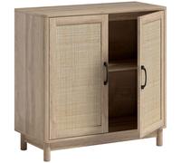 HOMCOM Aparador salón, mueble de almacenamiento con 2 puertas de ratán, balda regulable y bordes redondeados, 76 x 35 x 75,5 cm, roble Aosom España