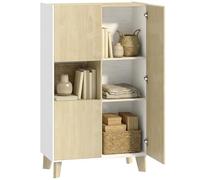 HOMCOM Aparador Salón, Mueble de almacenamiento con 6 compartimentos y puertas de cierre amortiguado, estilo moderno, aparador comedor y cocina, 80 x 40 x 135 cm, blanco y madera natural