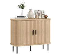 HOMCOM Aparador Vintage para Salón y Cocina con 2 Puertas Correderas de Tambor y Compartimientos 90x40x75 cm Roble
