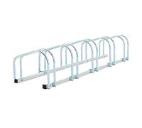 HOMCOM Aparcamiento para Bicicletas Soporte de Acero para Aparcar 5 Bicis en el Suelo o Pared Estacionamiento para Interior y Exterior 145x33x27 cm Plata