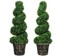 HOMCOM Árbol Artificial en Espiral de Boj, Set de 2 Plantas Artificiales, con Maceta, Altura de 90 cm, Verde