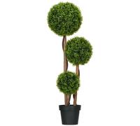 HOMCOM Árbol artificial, planta artificial, boj bolas de hojas de bambú, incluida, interior y exterior, altura 110 cm, no requiere montaje, verde