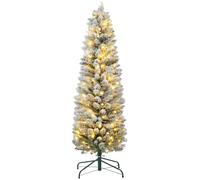 HOMCOM Árbol de Navidad 150 cm Árbol de Navidad Artificial Nevado con 120 Luces LED 263 Ramas y Patas de Metal Árbol Navideño para Salón Verde y Blanco