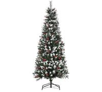 HOMCOM Árbol de Navidad 180 cm con Nieve Árbol de Navidad Artificial con 539 Ramas 51 Bayas Base Plegable y Soporte Metálico Decoración Navideña para Interiores Verde