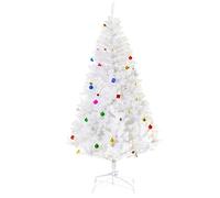 HOMCOM Árbol de Navidad 180cm Artificial Pino con Adornos Decorativos 48 Pcs y Soporte Metálico Color Blanco Árbol Realista para Decoración Navidad