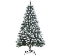 HOMCOM Árbol de Navidad Artificial 150 cm con Nieve con 676 Ramas 41 Piñas Hojas de Plástico Apertura Automática Base de Soporte Metálica y Plegable Decoración Navideña para Interiores Verde