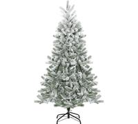 HOMCOM Árbol de Navidad Nevado Artificial 150 cm con 521 Ramas PVC y PE Base Plegable y Soporte de Metal Decoración Navideña para Interiores Ø90x150 cm Verde y Blanco