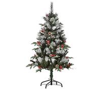 HOMCOM Árbol de Navidad Artificial 120 cm con 266 Ramas 27 Piñas y 27 Bayas Hojas de Plástico PE Base de Soporte Plegable Metálica Decoración Navideña para Interiores Verde