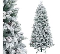 HOMCOM Árbol de Navidad artificial 180 cm Árbol de Navidad con soporte de metal 1489 ramas nevadas, piñas, verde