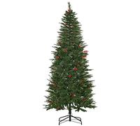 HOMCOM - Árbol de Navidad artificial (210 cm, 746 ramas, con acebo + soporte para pie plegable, color verde