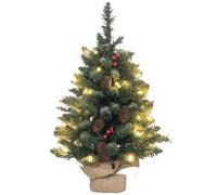 HOMCOM Árbol de Navidad Artificial, árbol de Navidad de 0,6 m con piñas 86 Puntas de Ramas con 50 Leds Blanco cálido, para Navidad, Interior, Verde+Blanco