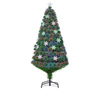 HOMCOM Árbol de Navidad Artificial Árboles de Abeto 150cm con Soporte Decoraciones Navideñas Copos de Nieve Fibra Óptica Brillante LED Multicolor Ignífugo