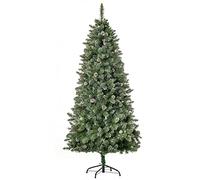 HOMCOM Árbol de Navidad Artificial Aspecto Nevado 180 cm de Altura 50 Piñas de Pino 718 Ramas Espinas Imitación Nordmann Gran Realismo