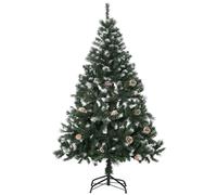 HOMCOM Árbol de Navidad Artificial 150 cm con Nieve Base Metálica Verde | 676 Ramas, 41 Piñas, Hojas de Plástico, Apertura Automática, Base de Soporte Plegable, Decoración Navideña para Interiores