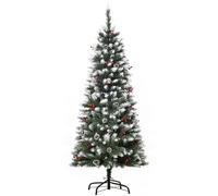 HOMCOM Árbol de Navidad Artificial de 150cm 408 Ramas Bayas y Piñas Puntas Nevadas Decoración Navideña de Interior Verde Aosom España