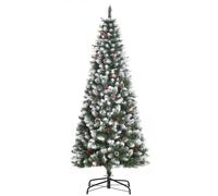 HOMCOM Árbol de Navidad Plegable 180 cm con Nieve 618 Ramas 30 Bayas 34 Piñas Hojas Apertura Automática y Soporte Metálico Decoración Navideña para Interior Verde