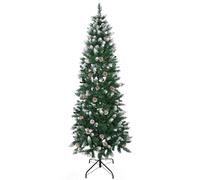 HOMCOM Árbol de Navidad Artificial de Nieve 180 cm con 508 Ramas Realistas 49 Piñas Base Plegable y Soporte de Acero para Decoración de Interiores Ø73x180 cm Verde Blanco