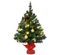 HOMCOM Árbol de Navidad Artificial Pequeño 60 cm 73 Ramas Verde Base Roja | Base de Tela, Mini Árbol Navideño Realista, para Interior