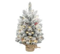 Homcom árbol de navidad con 35 luces led, 60 cm, mini árbol de navidad artificial con 72 ramas densas con nieve, piñas, bayas y base de arpillera, decoración navideña de mesa para casa, oficina, verde