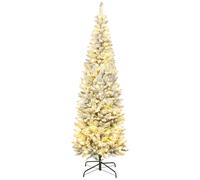 HOMCOM Árbol de Navidad Estrecho 210 cm, Árbol de Navidad Nevado con Luces LED Bicolores, 11 Modos de Iluminación, 687 Ramas, Soporte Metálico, Fácil de Montar, Verde