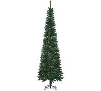 HOMCOM Árbol de Navidad Grande 225 cm Árbol de Navideño de 706 Ramas Árbol de Navidad Estrecho Forma de Lápiz con 56 Piñas Base Plegable Verde