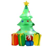 HOMCOM Árbol de Navidad Inflable 1.5m Decorativo 65x75x150 cm Verde | Árbol Decorativo Navideño, con Adornos Regalos, con Luz LED, Decoración Navidad, con Hinchador