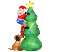 HOMCOM Árbol de Navidad Inflable 180 cm con Luces LED Papá Noel y Perro para Interior y Exterior Multicolor Aosom España