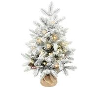 HOMCOM Árbol de Navidad Mini Artificial 60 cm con 35 Luces LED, 182 Ramas Densas Nevadas, Piñas, Bayas y Base de Arpillera, Decoración Navideña de Mesa para Casa u Oficina, Verde