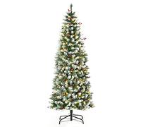 HOMCOM Árbol de Navidad Nevado Artificial 180 cm Árbol de Navidad con 300 Luces LED Blanco Cálido 618 Ramas Ignífugas de Plástico Decoraciones Incluidas y Base Plegable Ø65x180 cm Verde