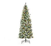 HOMCOM Árbol de Navidad Nevado Artificial 180 cm Árbol de Navidad con 300 Luces LED Blanco Cálido 618 Ramas Ignífugas de Plástico Decoraciones Incluidas y Base Plegable Ø65x180 cm Verde