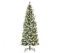 HOMCOM Árbol de Navidad Nevado Artificial 180 cm Luces LED y Ramas Ignífugas Decoraciones Incluidas Base Plegable Diám.65x180 cm Verde Aosom España
