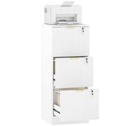 HOMCOM Archivador de 3 cajones, archivador vertical estriado con cerradura y rieles ajustables para colgar archivos A4 y tamaño carta, soporte para impresora con almacenamiento, color blanco