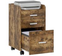 HOMCOM Archivador de 3 cajones, cajones rodantes bajo el escritorio con borde superior para archivadores colgantes tamaño carta, A4 para oficina en casa, marrón rústico