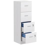 HOMCOM Archivador de oficina con 4 cajones, cajonera de oficina con cerradura y llaves para carta/formato A4, armario vertical para casa, 40 x 42 x 131 cm, blanco