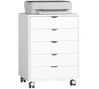 HOMCOM Archivador de Oficina con 5 Cajones, Ruedas y Bloqueo, Archivador de Oficina para Documentos A3/Carta/A4, Armario de Vertical Que Ahorra Espacio, 50x40x67,5 cm, Blanco