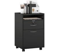 HOMCOM Archivador de Oficina con Cajón, Ruedas con Freno y Estante Abierto, Archivador de Oficina con Cerradura y 2 Llaves para Tamaño Carta/Legal/A4, Armario de Estudio Vertical, 40x35x60cm, Negro