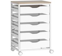 HOMCOM Archivador de oficina móvil, mueble de almacenamiento en ruedas de madera con 5 cajones, asas empotradas, 50 x 40 x 74,5 cm, blanco