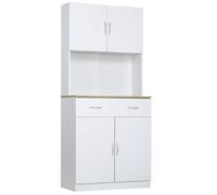 HOMCOM Armario Alacena de Cocina con Cajón 4 Puertas y Estantes Interiores Ajustables Mueble Auxiliar para Comedor 80x40x180 cm Blanco Aosom España