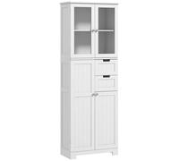 HOMCOM Armario alto de almacenamiento, armario con puertas de vidrio y estantes ajustables para baño, cocina, salón, blanco