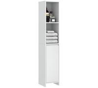 HOMCOM Armario Alto de Baño Columna Auxiliar de Baño Armario con Puerta 2 Estantes Abiertos Antivuelco Estilo Moderno 30x30x160 cm Blanco