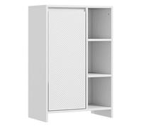 HOMCOM Armario Alto de Baño Columna Auxiliar con Puerta 3 Estantes Abiertos Antivuelco Estilo Moderno 53x30x80 cm Blanco