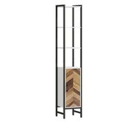 HOMCOM Armario Alto de Baño Columna de Baño 30x30x170 cm con 3 Estantes Abiertos 1 Puerta y Estante Ajustable Mueble Auxiliar de Baño con Sistema Anti-vuelco Blanco y Nogal