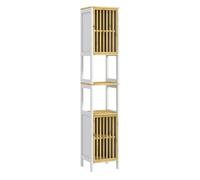 HOMCOM Armario Alto de Baño Columna de Baño Mueble Auxiliar de Baño con 2 Compartimentos Abiertos 2 Puertas de Rejilla y Estantes Ajustables 32x30x172 cm Blanco