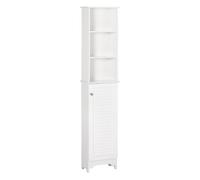 HOMCOM Armario Alto de Baño con 1 Puerta 3 Estantes Abiertos y Balda Interior Ajustable Mueble Auxiliar de Almacenaje para Salón Aseo Dormitorio 34x20x165 cm Blanco