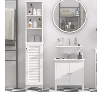 HOMCOM Armario Alto de Baño con 1 Puerta 3 Estantes Balda Ajustable 34x20x165 cm White