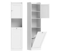 HOMCOM Armario Alto de Baño con Cesto Ropa Sucia 40x30x170 cm Blanco Blanco
